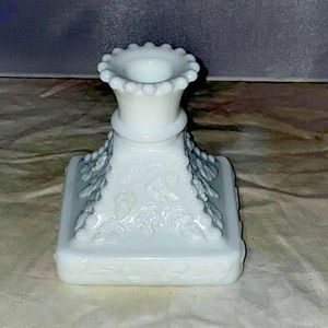 Vintage Westmoreland milk glass hobnail grapes candle holder 5”